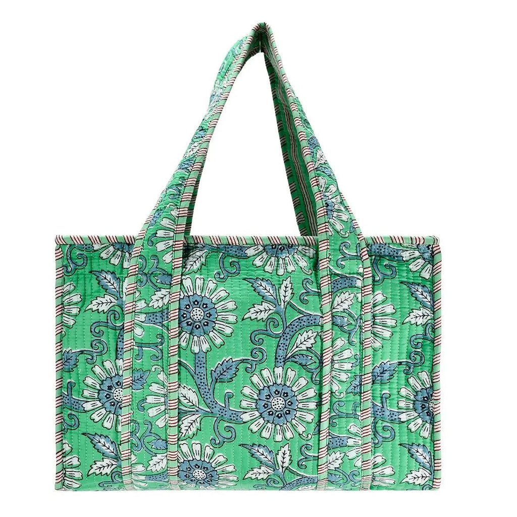 Large Cotton Block Print Tote Bag / Teal - Harmony