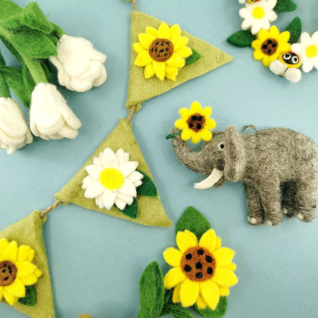 Sidney the Sunflower Elephant Wool Ornament - Harmony