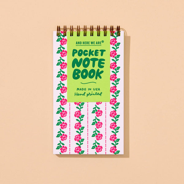 Cross Stitch Rose Letterpress Pocket - size Spiral Notebook - Harmony