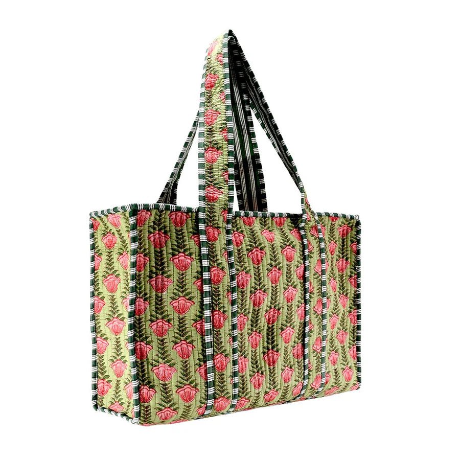 Large Cotton Block Print Tote Bag / Fern - Harmony