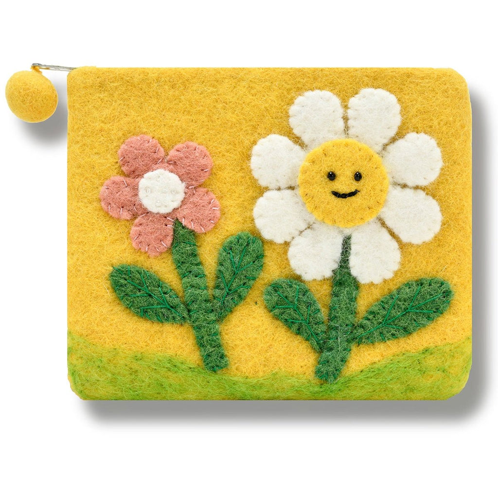 Wool Felt Coin Purse / Yellow Flowers - Harmony