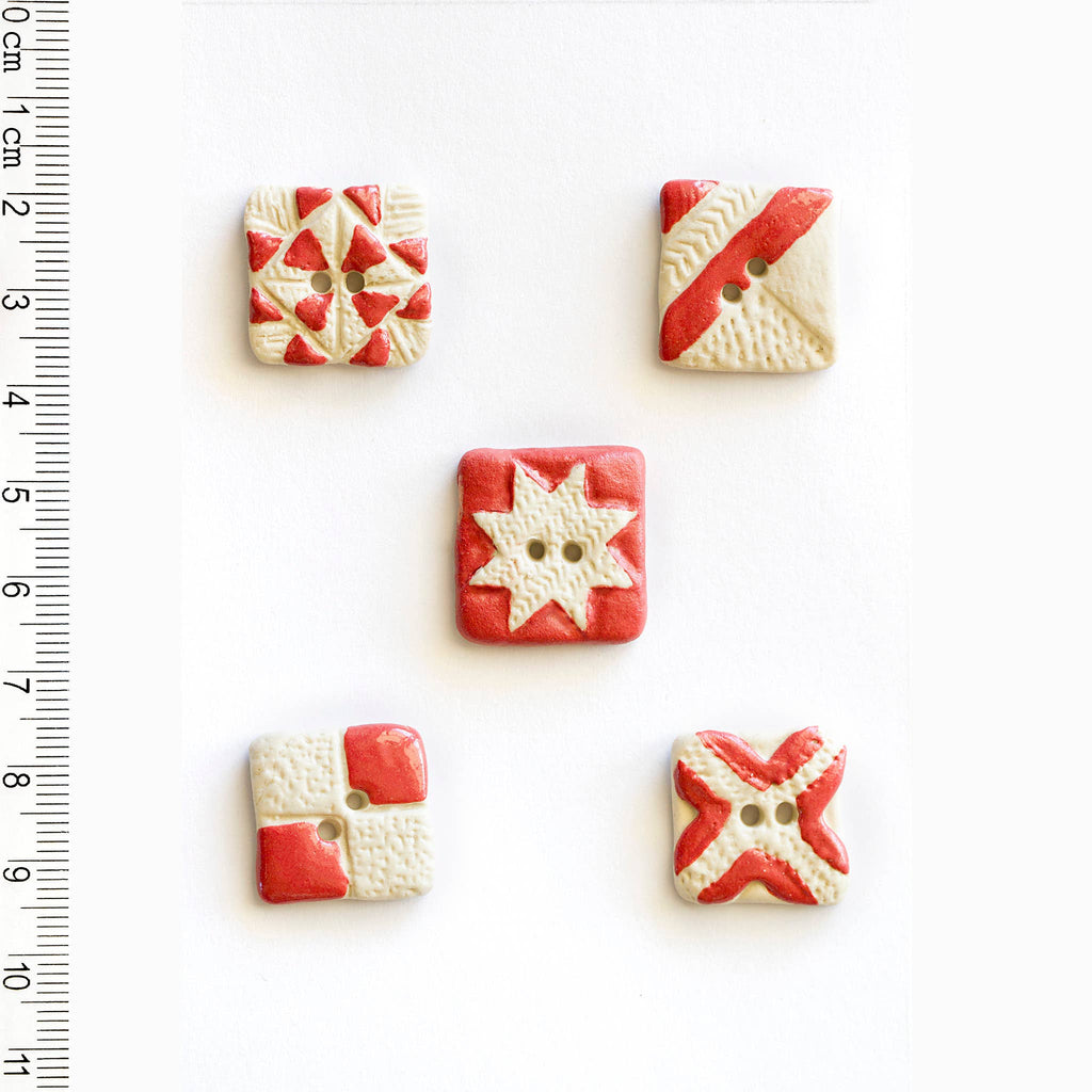Quilt Buttons / Red & White - Harmony