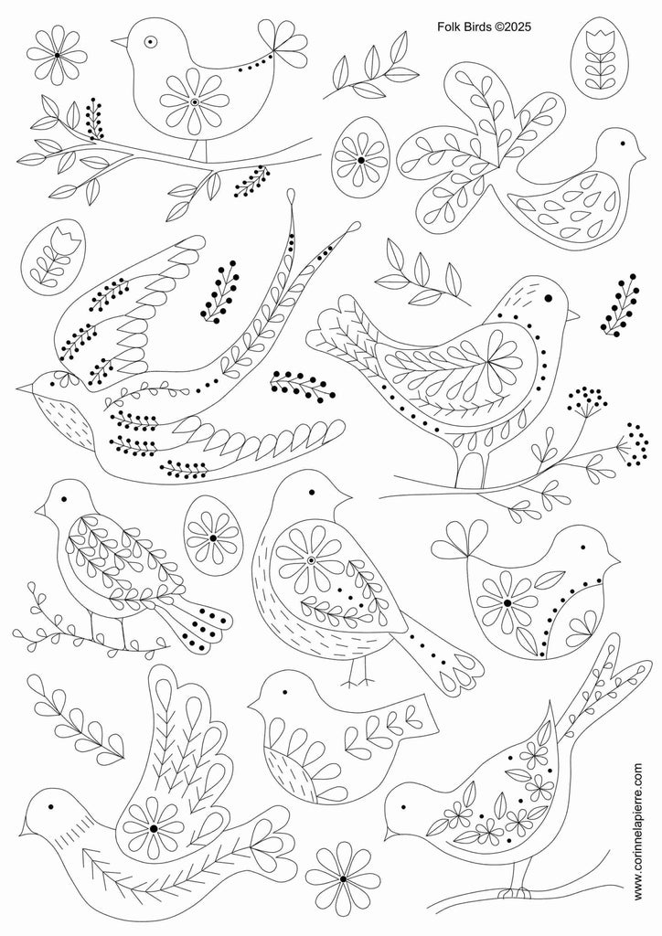 Stick and Stitch Embroidery / Folk Birds - Harmony