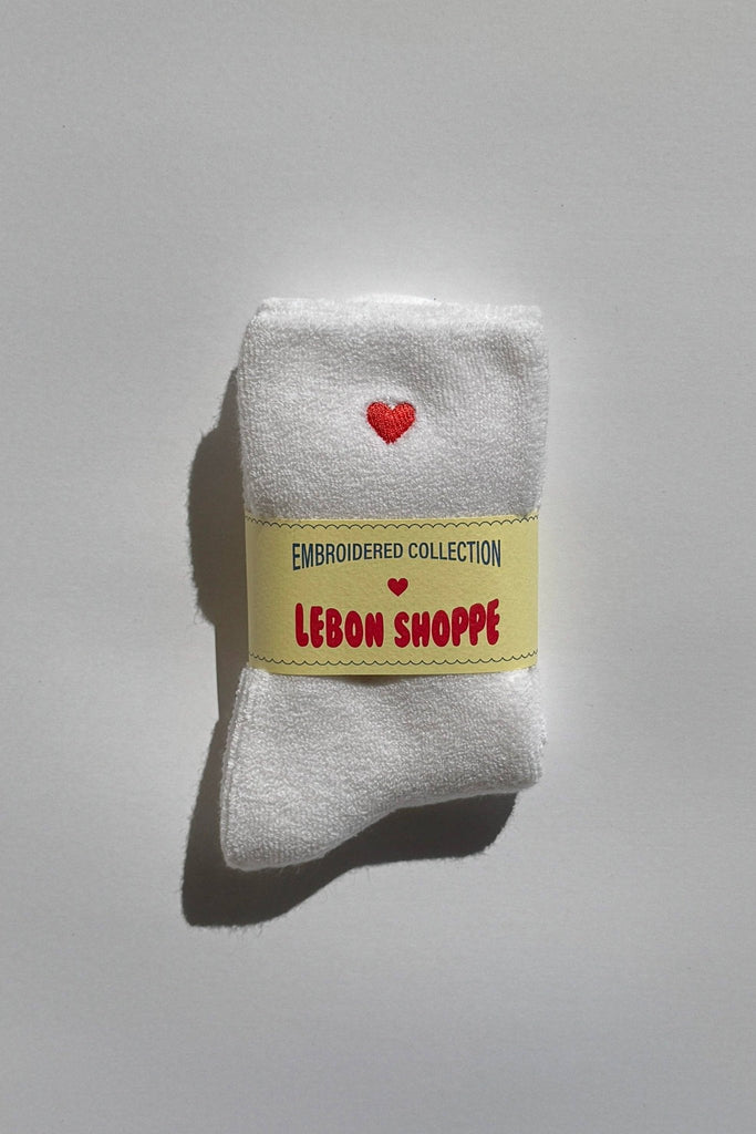 Embroidered Cloud Socks / White + Heart - Harmony