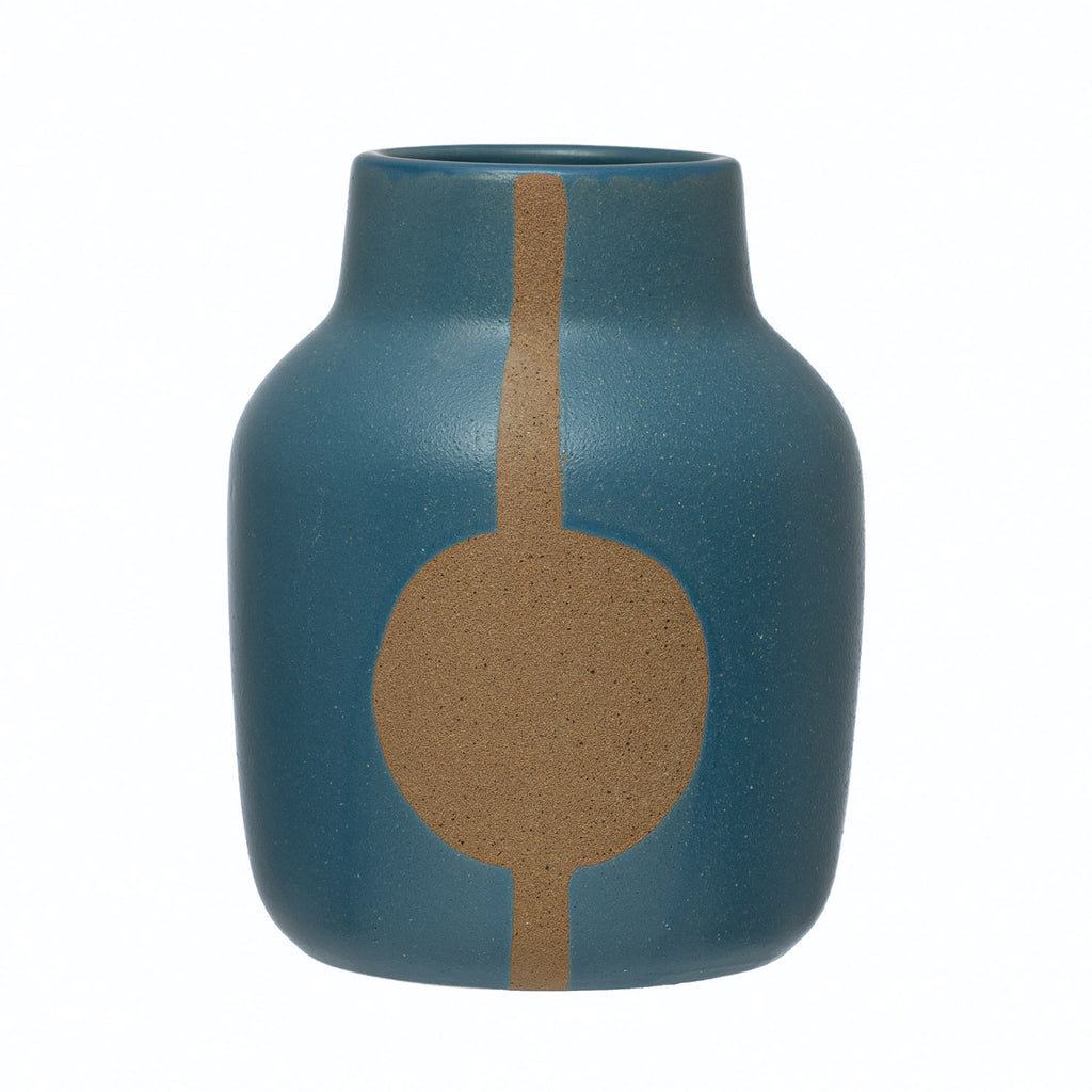Large Blue Stoneware Vase with Abstract Design - Harmony
