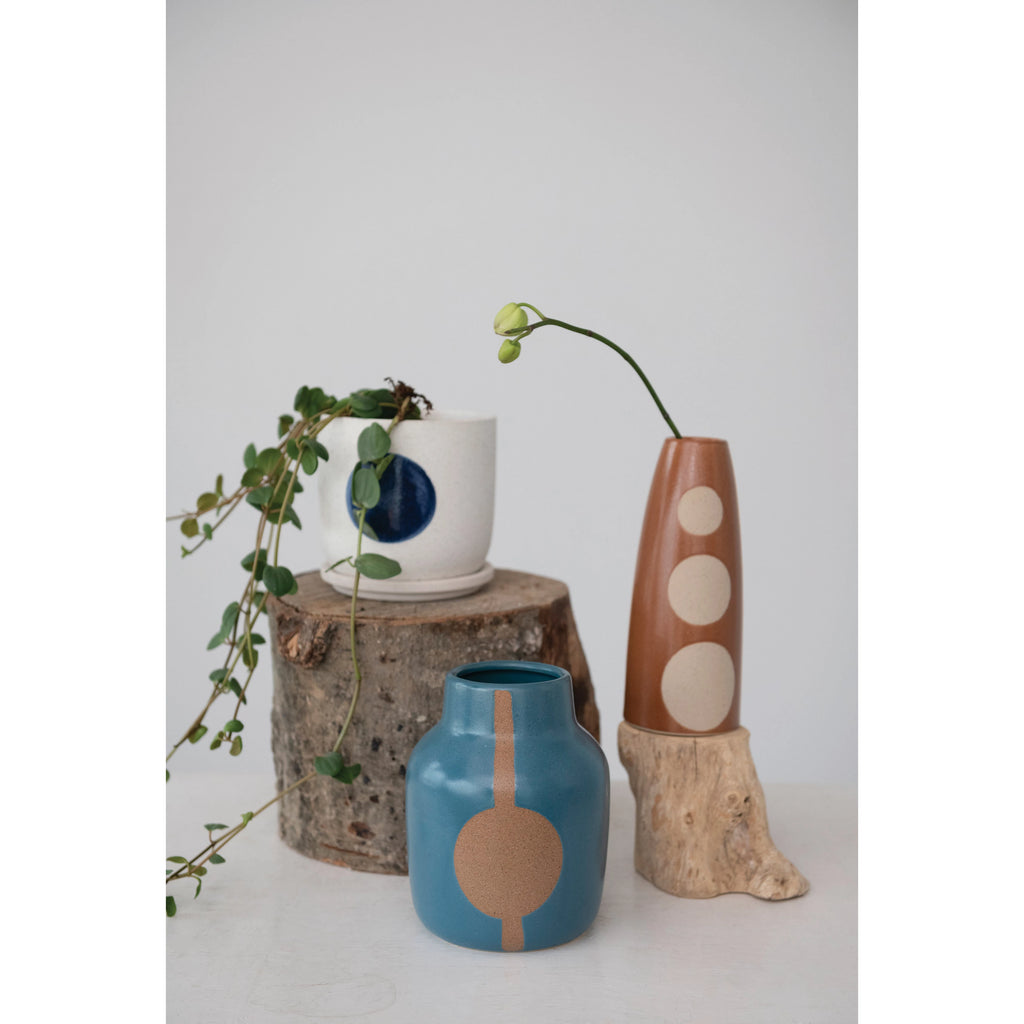 Large Blue Stoneware Vase with Abstract Design - Harmony