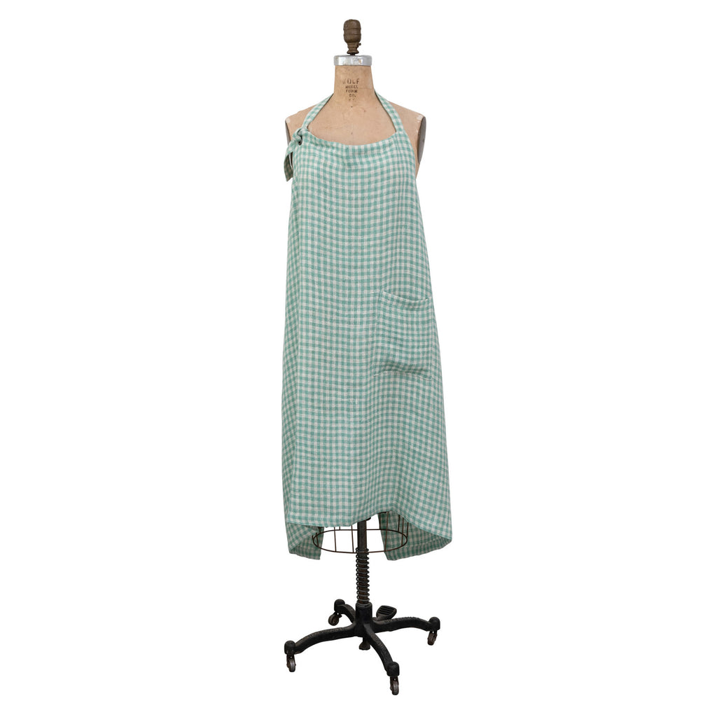 Woven Linen & Cotton Apron, Aqua Gingham