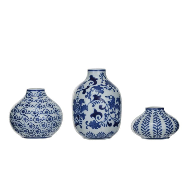 Blue & White Hand - Stamped Stoneware Vases - Harmony