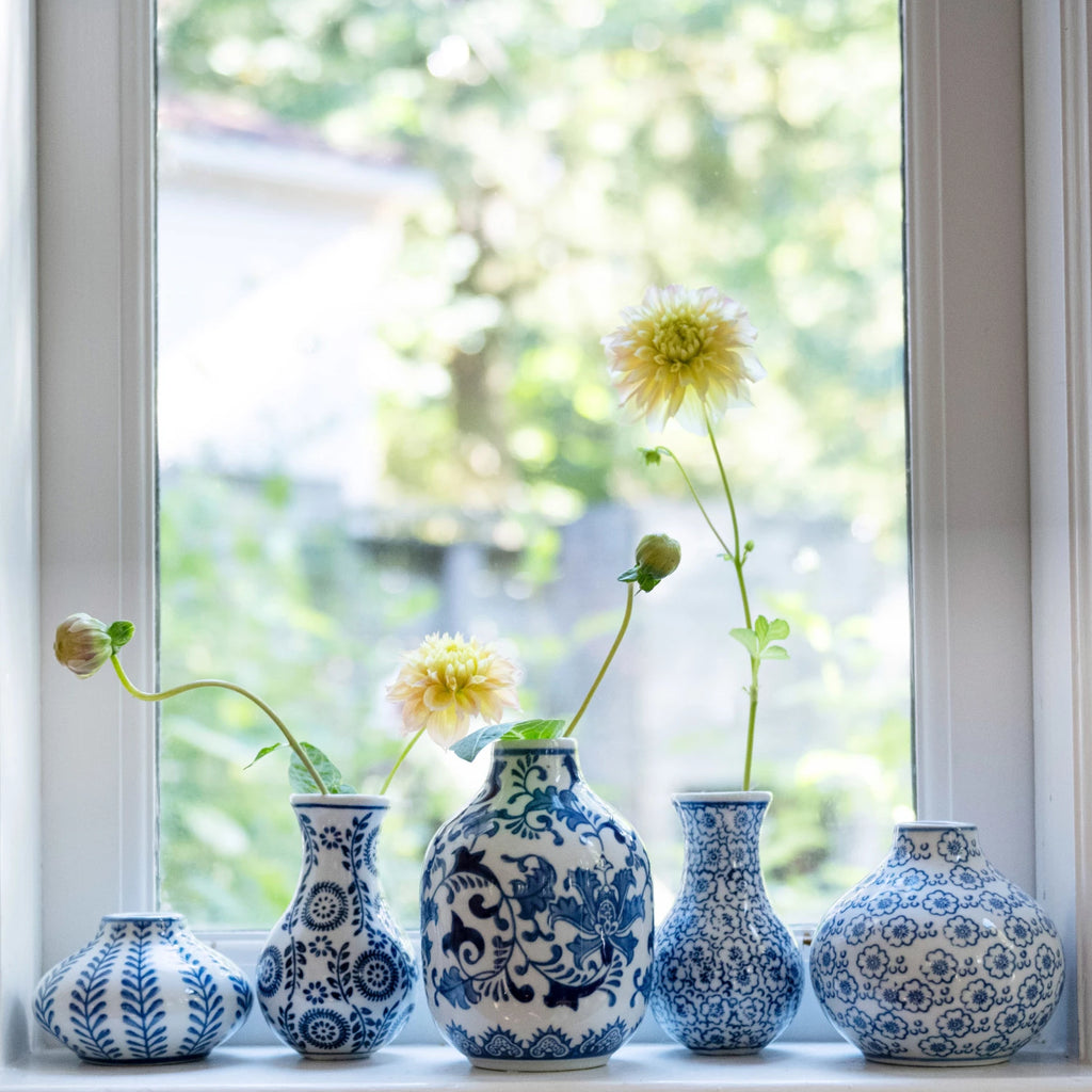 Blue & White Hand - Stamped Stoneware Vases - Harmony