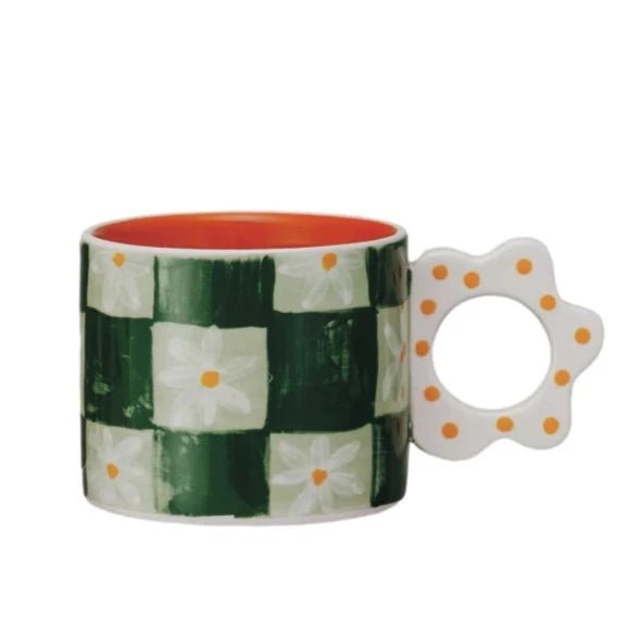 Hand - Painted Stoneware Mug with Flower Shaped Handle - Harmony