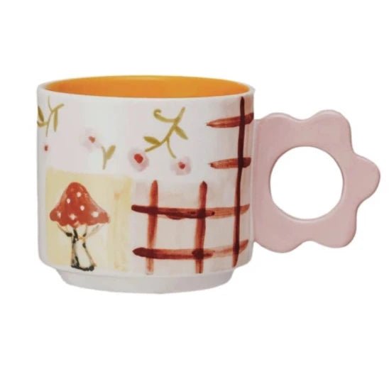Hand - Painted Stoneware Mug with Flower Shaped Handle - Harmony