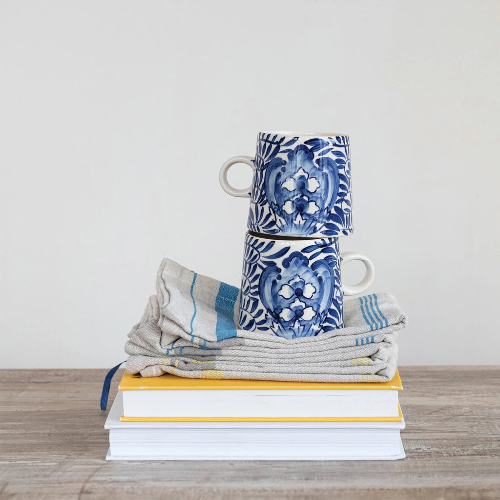 Cream & Blue Hand - Painted Mug - Harmony