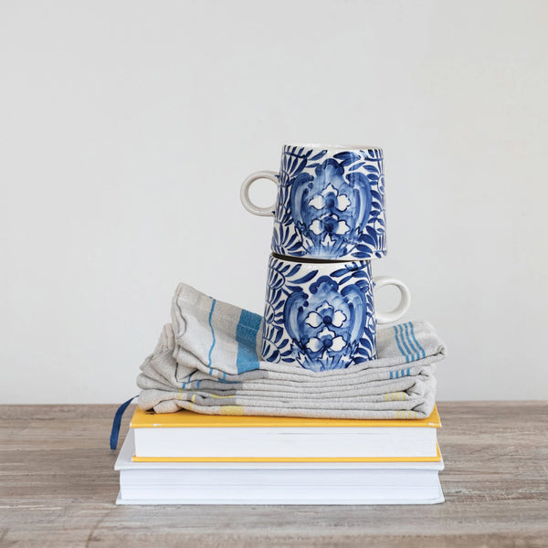 Cream & Blue Hand - Painted Mug - Harmony