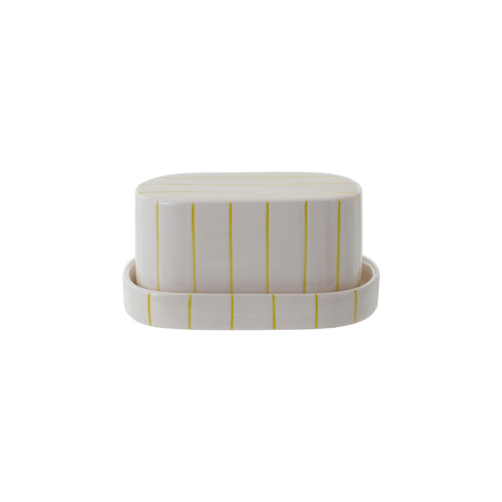 Hand - Painted Stoneware Striped Butter Dish - Harmony