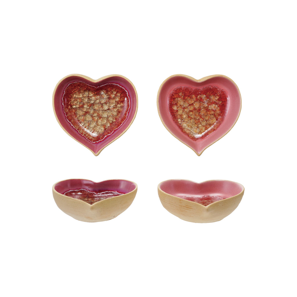 Stoneware Heart Shaped Dish, 2 Colors (Each One Will Vary)