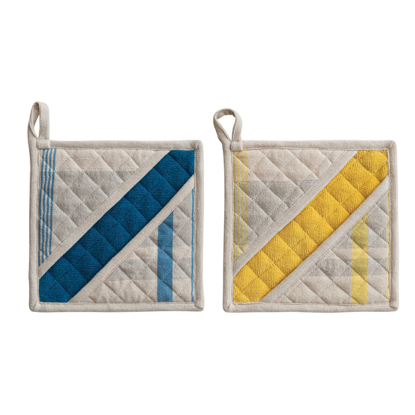 Quilted Cotton Pincher Pot Holder with Inside Pocket, 2 Colors