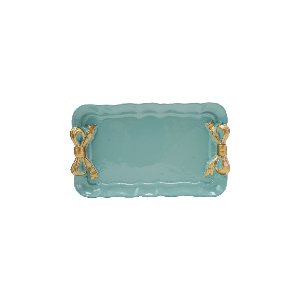 Decorative Metal Tray with Gold Finish Bows, Aqua - Harmony