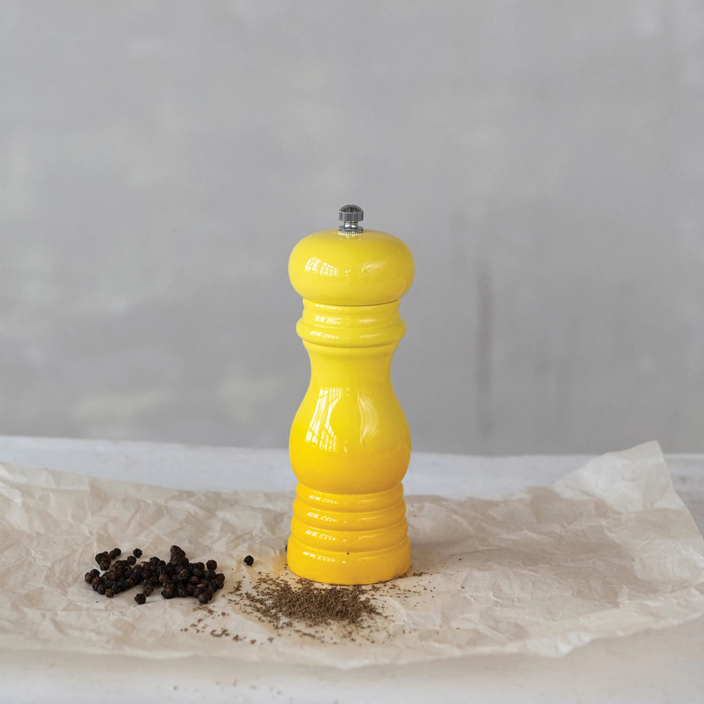 Yellow Enameled Rubberwood Pepper Mill - Harmony