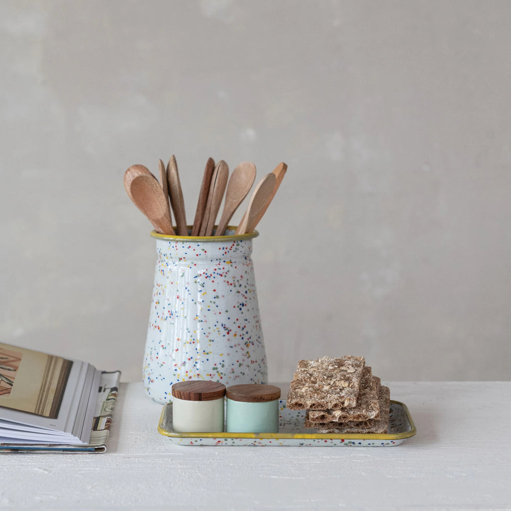 Enameled Metal Splatterware Crock with Yellow Rim - Harmony
