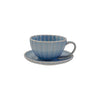Stoneware Ribbed Mug + Saucer / Blue - Harmony