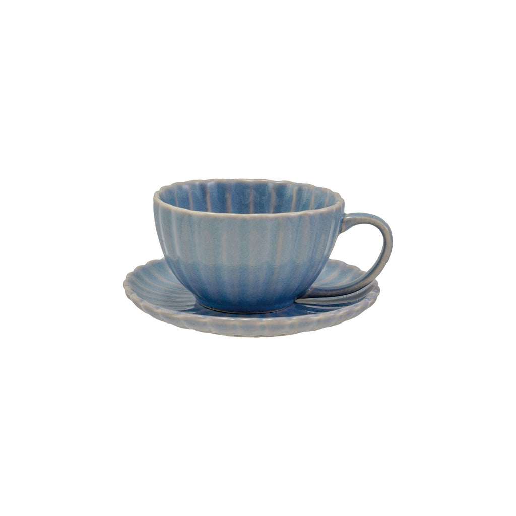 Stoneware Ribbed Mug + Saucer / Blue - Harmony