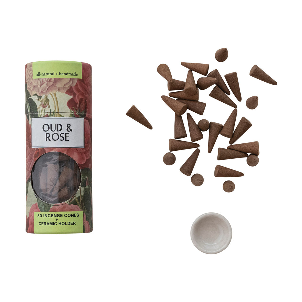 Scented Incense Cones with Incense Holder / Oud & Rose - Harmony