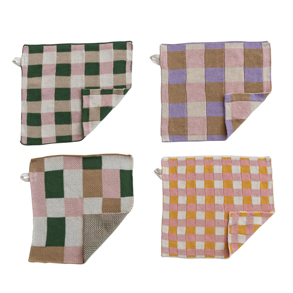 Plaid Knit Dish Cloth / Orange and Pink Gingham - Harmony