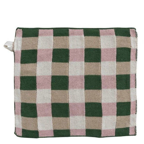 Plaid Knit Dish Cloth / Orange and Pink Gingham - Harmony