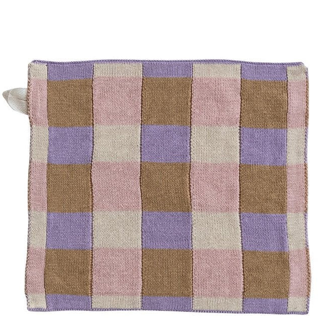 Plaid Knit Dish Cloth / Purple and Pink Gingham - Harmony