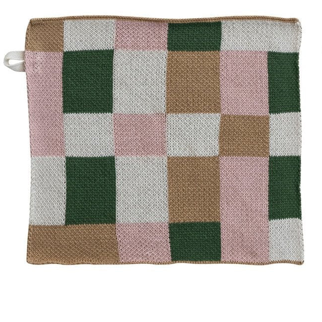 Plaid Knit Dish Cloth / Green and Pink Abstract - Harmony