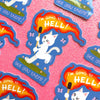 Stickers with cartoon cats and text on a pink background