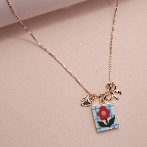 Porcelain Cluster Charm Bow Heart Necklace - Harmony
