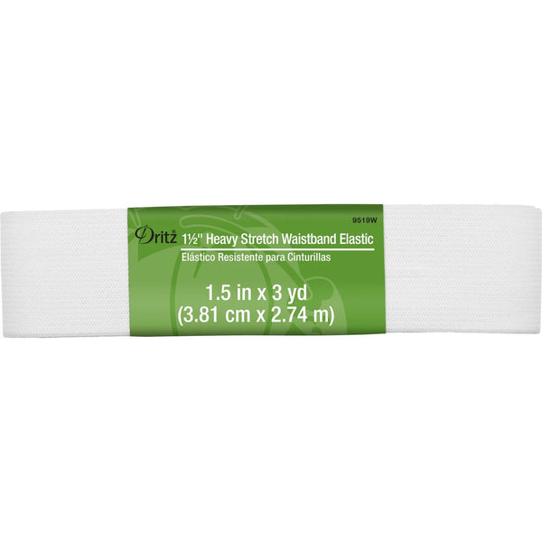 1 - 1/2" Heavy Stretch Waistband Elastic, White, 3 yd - Harmony