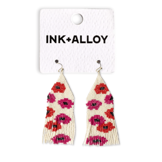 Delilah Beaded Fringe Earrings / Poppies / Hot Pink + Red - Harmony