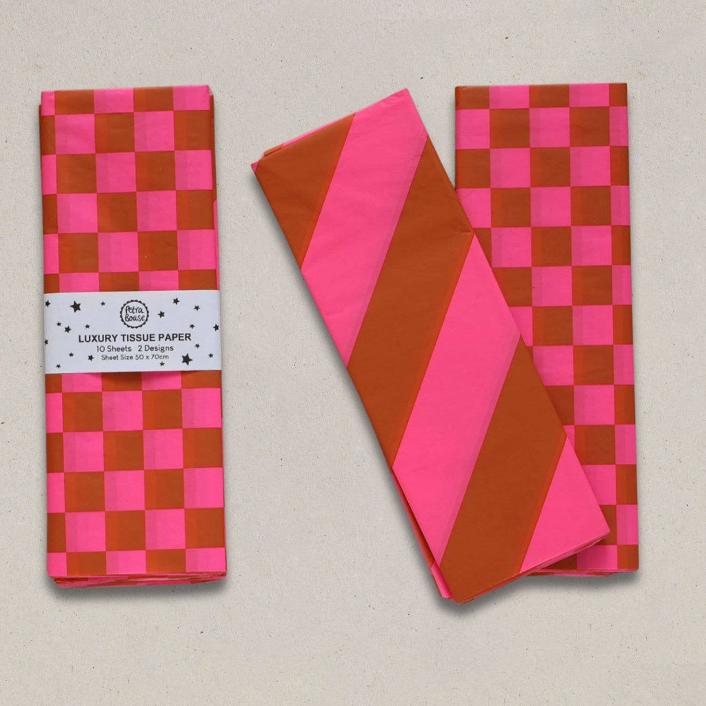 Luxury Tissue Paper Chequerboard/Diagonal - Ginger/Flourescent Pink - Harmony