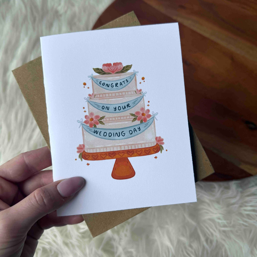 "Congrats on your wedding day" Wedding Cake With Banner Card - Harmony