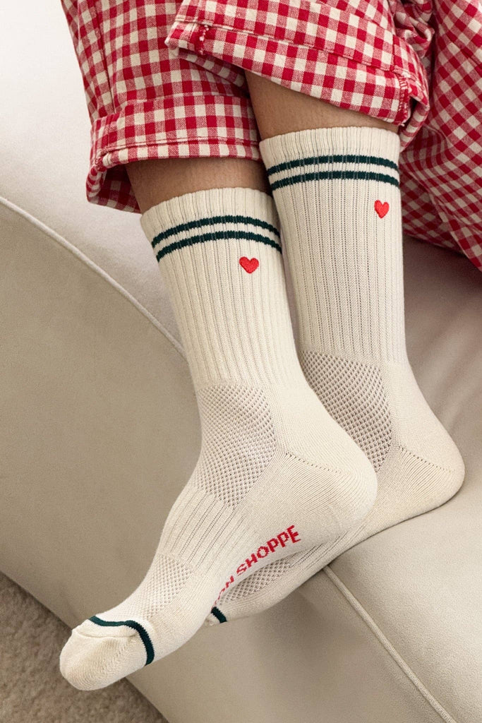 Embroidered Boyfriend Socks / Milk + Heart - Harmony
