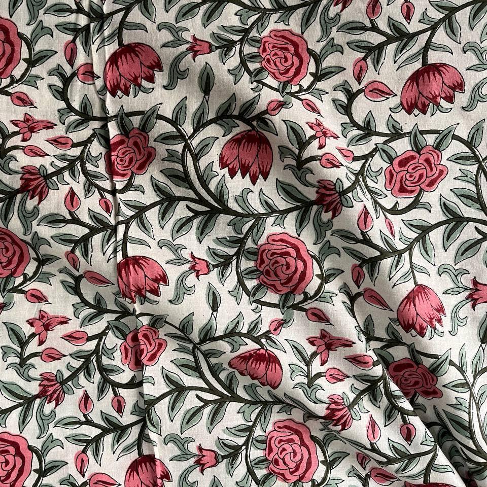 Climbing Roses Block Printed Cotton - Harmony