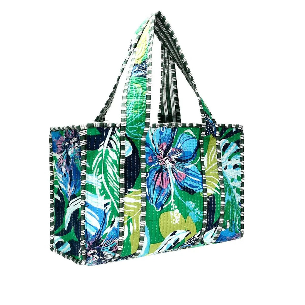 Large Cotton Block Print Tote Bag / Tropical - Harmony