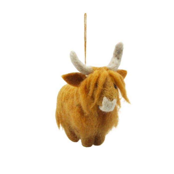 Handmade Hanging Felt Highland Cow Decoration - Harmony