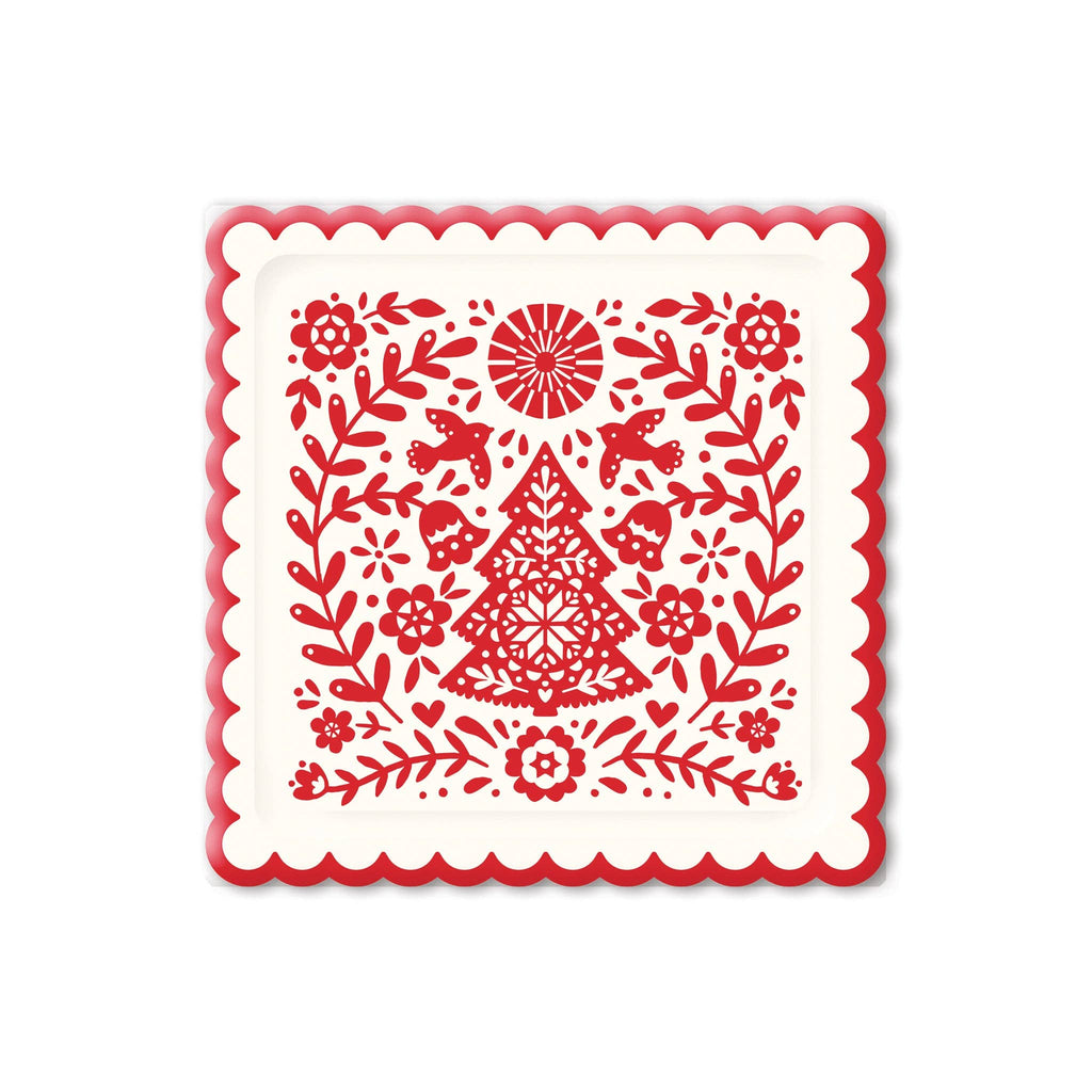 Nordic Christmas Square Scallop Paper Plate - Harmony