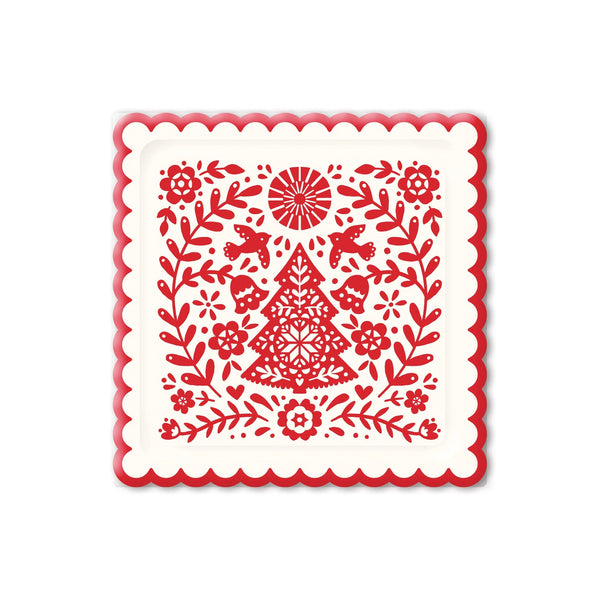 Nordic Christmas Square Scallop Paper Plate - Harmony