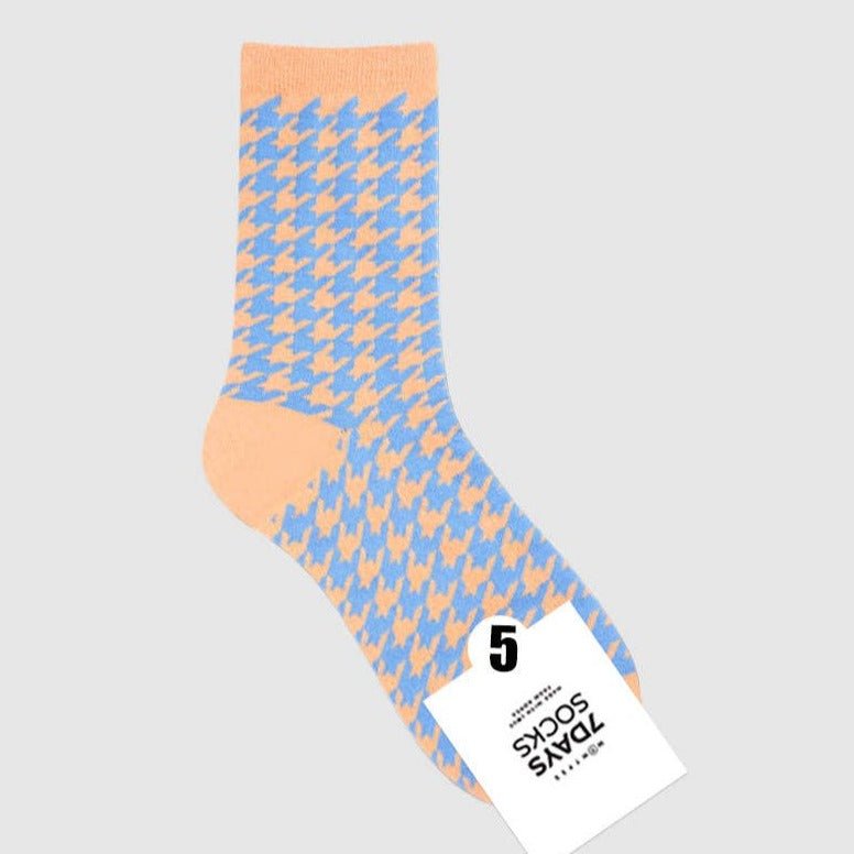 Peachy Blue Houndstooth Socks - Harmony