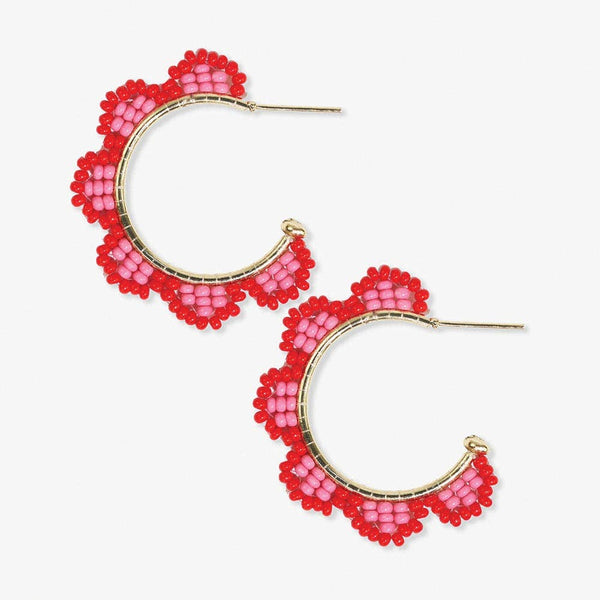 Luna Beaded Scallop Gold Hoop / Tomato - Harmony