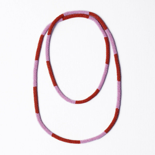 Allie Seed Bead Long Necklace / Lavender and Rust - Harmony