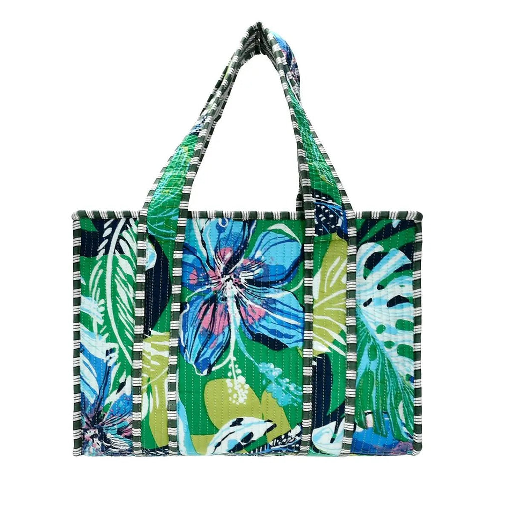 Large Cotton Block Print Tote Bag / Tropical - Harmony