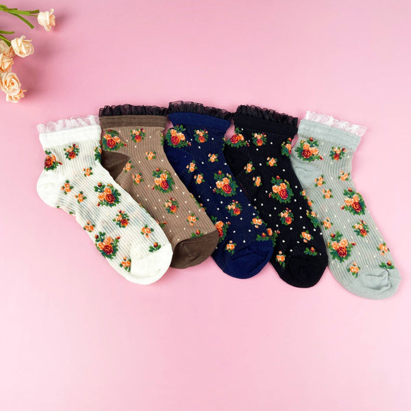 Breathable summer thin lace socks with plants flowers - Harmony