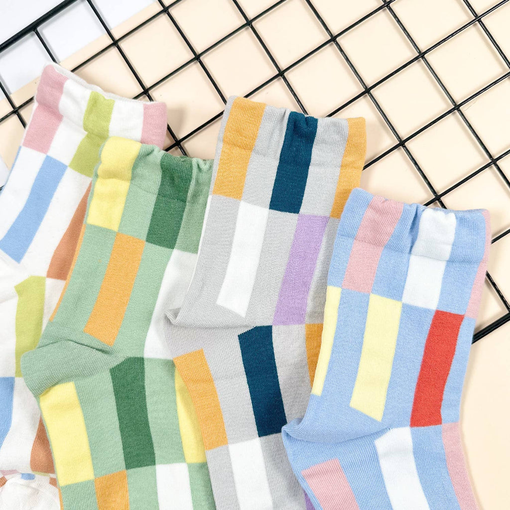 Women's Crew Color Square Pattern Socks - Harmony