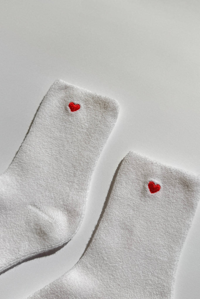 Embroidered Cloud Socks / White + Heart - Harmony