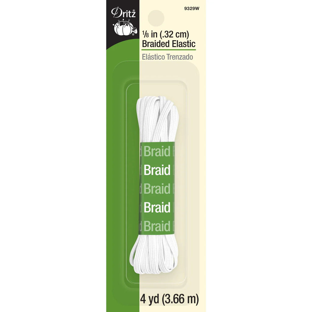 1/8" White Braided Elastic, 4 yd - Harmony